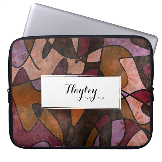 Purple, Brown, Burgundy Abstract Art, 5a Laptop Sleeve (Front)
