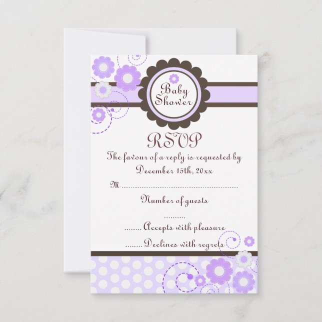 Purple & Brown Floral Design Baby Shower RSVP Card (Front)