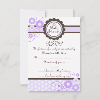 Purple & Brown Floral Design Baby Shower RSVP Card