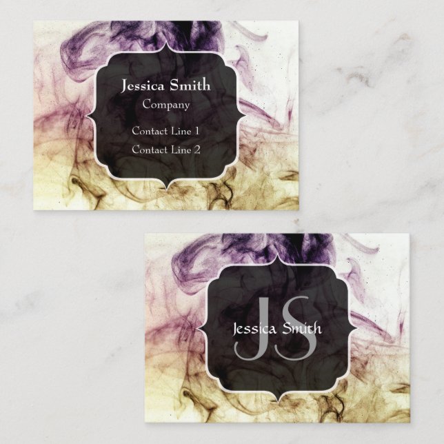 Purple Brown Smoky Dust Abstract Monogram Business Card (Front/Back)