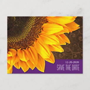 Purple & Brown Sunflower Wedding Save the Dates Announcement Postcard
