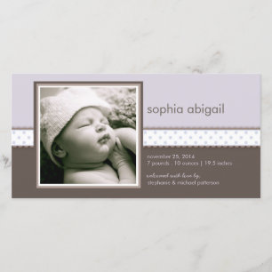 Purple Brown Sweet Baby Girl Birth Announcement