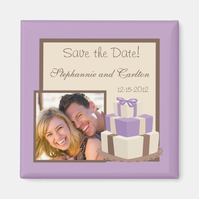 Purple/Brown Wedding Cake Announcement Magnet (Front)
