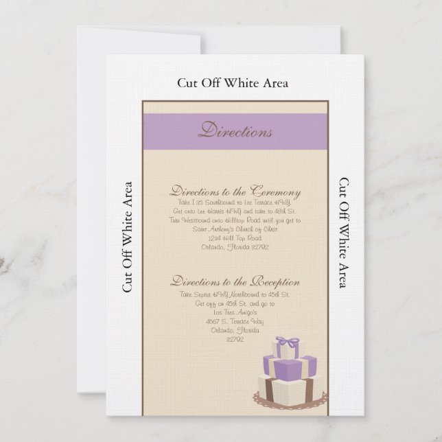 Purple/Brown Wedding Cake Directions Card (Front)