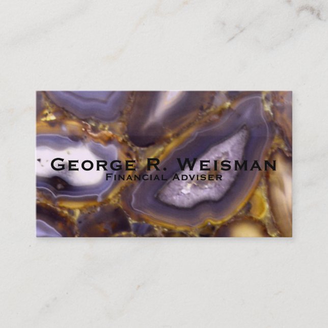 Purple Brown White Agate design Business Card (Front)