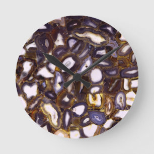 Purple Brown White Agate stone pattern  Round Clock
