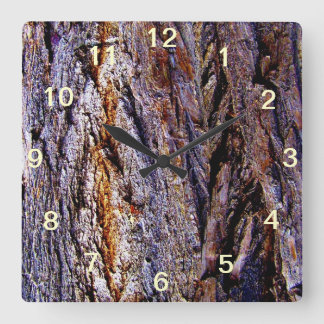Purple Brown Wood Tree Bark Square Wall Clock