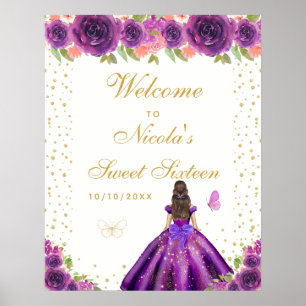 Purple Brunette Hair Girl Sweet Sixteen Welcome Poster