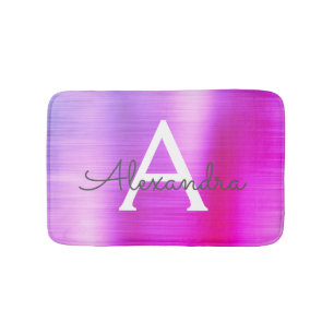 Purple Brushed Metal Monogram Name and Initial Bath Mat