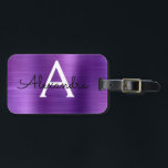 Purple Brushed Metal Monogram Name and Initial Luggage Tag<br><div class="desc">Purple Brushed Metal Foil Monogram Name and Initial Luggage Tag. This bag tag is perfect for Back to School,  Work,  or Travelling.</div>