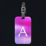 Purple Brushed Metal Monogram Name and Initial Luggage Tag<br><div class="desc">Purple Brushed Metal Foil Monogram Name and Initial Luggage Tag. This bag tag is perfect for Back to School,  Work,  or Travelling.</div>