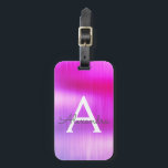 Purple Brushed Metal Monogram Name and Initial Luggage Tag<br><div class="desc">Purple Brushed Metal Foil Monogram Name and Initial Luggage Tag. This bag tag is perfect for Back to School,  Work,  or Travelling.</div>