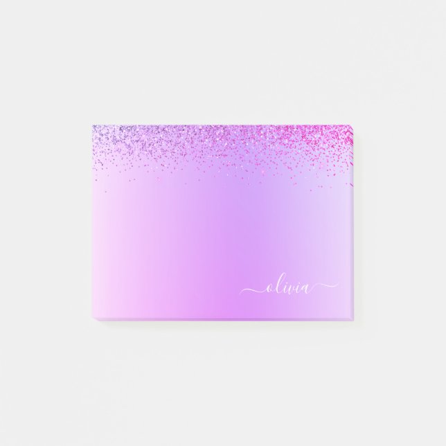 Purple Brushed Metal Monogram Name Post-it Notes (Front)