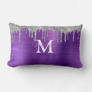 Purple Brushed Metal Personalised Monogram Lumbar Cushion