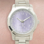 Purple Brushed Metal Silver Glitter Monogram Name<br><div class="desc">Easily personalise this trendy chic watch design featuring pretty silver sparkling glitter on a purple brushed metallic background.</div>