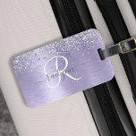 Purple Brushed Metal Silver Glitter Monogram Name<br><div class="desc">Easily personalise this trendy chic luggage tag design featuring pretty silver sparkling glitter on a purple brushed metallic background.</div>