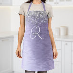 Purple Brushed Metal Silver Glitter Monogram Name Apron<br><div class="desc">Easily personalise this trendy chic apron design featuring pretty silver sparkling glitter on a purple brushed metallic background.</div>
