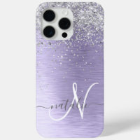 Purple Brushed Metal Silver Glitter Monogram Name