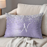 Purple Brushed Metal Silver Glitter Monogram Name Decorative Cushion<br><div class="desc">Easily personalise this trendy chic accent pillow design featuring pretty silver sparkling glitter on a purple brushed metallic background.</div>