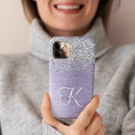 Purple Brushed Metal Silver Glitter Monogram Name iPhone 14 Pro Case<br><div class="desc">Easily personalise this trendy chic phone case design featuring pretty silver sparkling glitter on a purple brushed metallic background.</div>