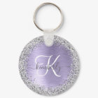 Purple Brushed Metal Silver Glitter Monogram Name
