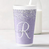 Purple Brushed Metal Silver Glitter Monogram Name