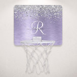 Purple Brushed Metal Silver Glitter Monogram Name Mini Basketball Hoop<br><div class="desc">Easily personalise this trendy chic basketball hoop design featuring pretty silver sparkling glitter on a purple brushed metallic background.</div>