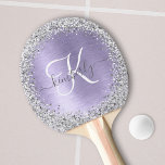 Purple Brushed Metal Silver Glitter Monogram Name Ping Pong Paddle<br><div class="desc">Easily personalise this trendy chic ping pong paddle design featuring pretty silver sparkling glitter on a purple brushed metallic background.</div>