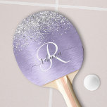 Purple Brushed Metal Silver Glitter Monogram Name Ping Pong Paddle<br><div class="desc">Easily personalise this trendy chic ping pong paddle design featuring pretty silver sparkling glitter on a purple brushed metallic background.</div>