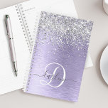 Purple Brushed Metal Silver Glitter Monogram Name Planner<br><div class="desc">Easily personalise this trendy chic planner design featuring pretty silver sparkling glitter on a purple brushed metallic background.</div>