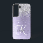 Purple Brushed Metal Silver Glitter Monogram Name Samsung Galaxy Case<br><div class="desc">Easily personalise this trendy chic phone case design featuring pretty silver sparkling glitter on a purple brushed metallic background.</div>