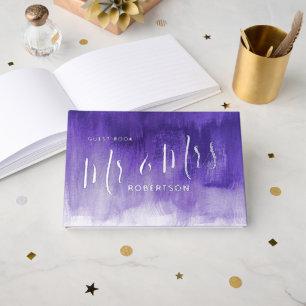 Purple brushed modern art custom wedding  guest book