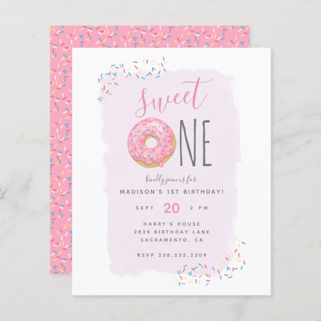 Purple | Budget Doughnut Sprinkle Sweet 1st Birthd (Front/Back)