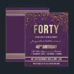 Purple | Budget Gold Confetti 40th Birthday Party<br><div class="desc">Purple | Budget Gold Confetti 40th Birthday Party Invitations. This formal, elegant, trendy, modern fortieth birthday party invitation is suitable for men or women. It comprises golden clean lines, stylish upper case gothic script, and sophisticated faux gold foil text on a royal purple background with showers of sparkling, shimmering gold...</div>