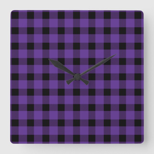 Purple Buffalo Country Lumberjack Plaid Square Wall Clock (Front)