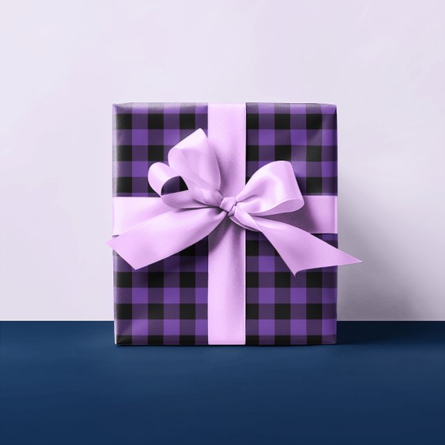 Purple Buffalo Plaid Christmas Small Wrapping Paper Sheet (Purple and Black Buffalo Check)