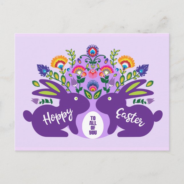 Purple Bunnies with  Folklore Touch Custom Text Postcard (Front)