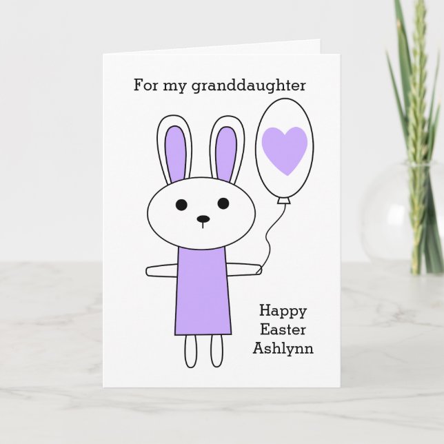 Purple Bunny Easter Granddaughter Holiday Card (Front)