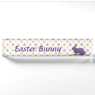 Purple Bunny on Pastel Dots Nameplate