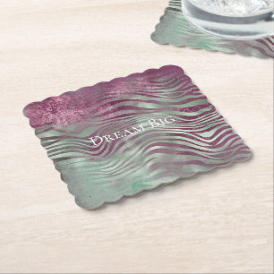 Purple Burgundy Aqua Mint Zebra Paper Coaster