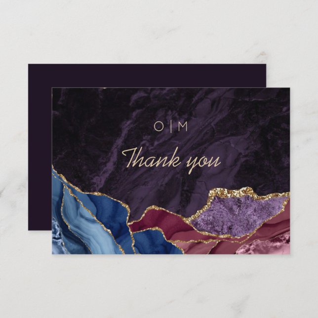 Purple Burgundy Blue Agate Wedding    Thank You Card (Front/Back)