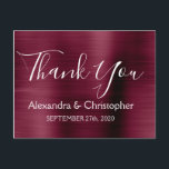 Purple Burgundy Elegant Wedding Thank You Postcard<br><div class="desc">Purple Burgundy Cranberry Faux Brushed Metal Elegant and Modern Wedding Thank You Postcard. This Thank You Postcard can be customised to include your name and wedding date. This wedding thank you card is a part of the Burgundy collection. If you need a matching item,  please contact the designer.</div>