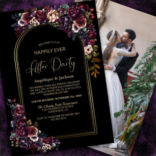 Purple Burgundy Floral Black Wedding After Party Invitation