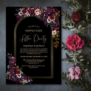 Purple Burgundy Floral Black Wedding After Party Invitation