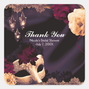 Purple & Burgundy Floral & Lace Masquerade Party Square Sticker