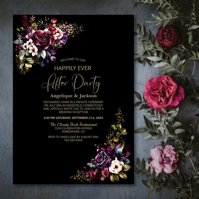 Purple Burgundy Floral Wedding After Party Invitation (Creator Uploaded)
