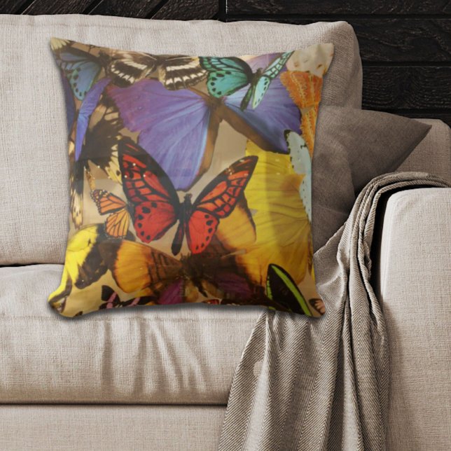 purple burgundy orange colourful tropical butterfl cushion (purple burgundy orange colorful tropical butterfly throw pillow)