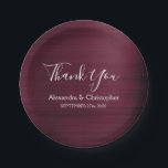 Purple Burgundy Wedding Thank You Paper Plate<br><div class="desc">Burgundy Purple Faux Metallic Stainless Steel Brush Metal Elegant and Modern Wedding Thank You Plates. These Wedding Marsala Cranberry Thanks Plates can be customised to include your name and wedding date. Please contact the designer if you would like customised matching items.</div>