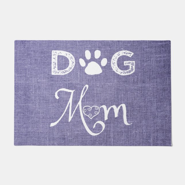 Purple Burlap Dog Mum Door Mat (Front)