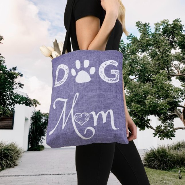 Purple Burlap Dog Mum Tote Bag (Purple Burlap Dog Mom Tote Bag)
